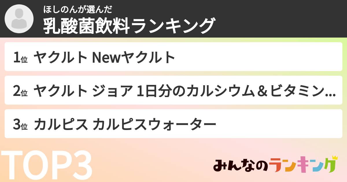 ほしのんさんの「乳酸菌飲料ランキング」