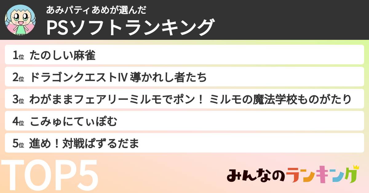 あみパティあめさんの「PSソフトランキング」