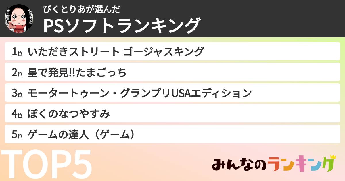 びくとりあさんの「PSソフトランキング」
