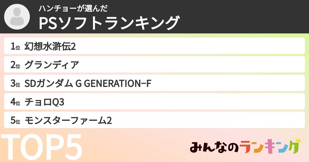 ハンチョーさんの「PSソフトランキング」