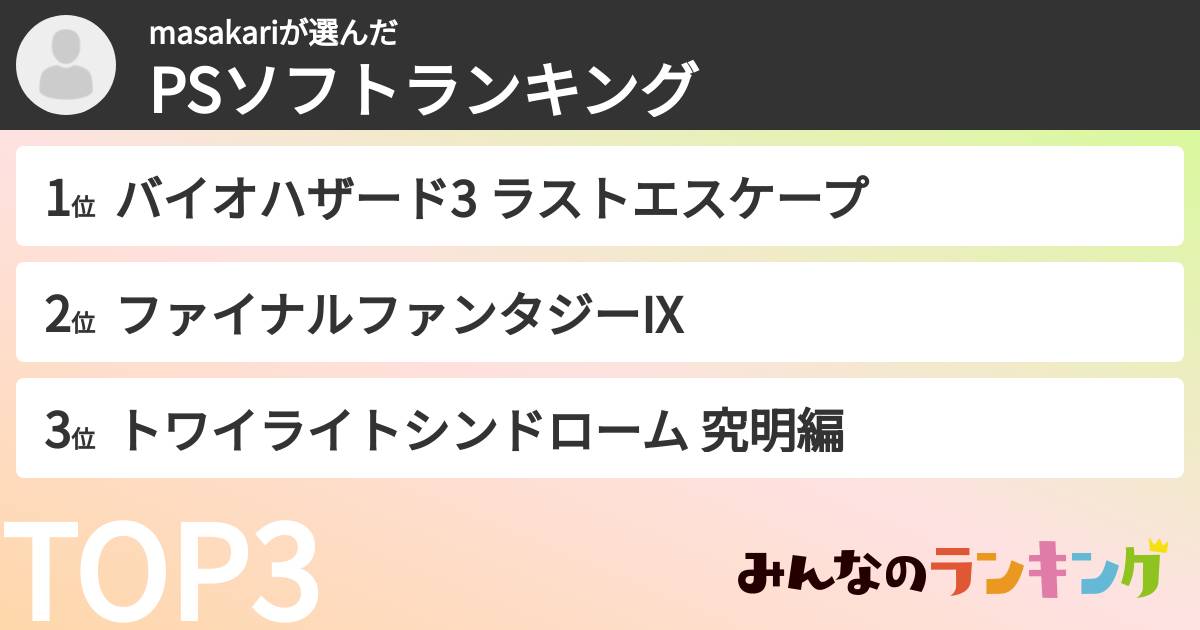 masakariさんの「PSソフトランキング」