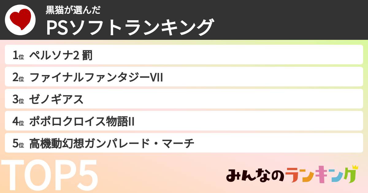 黒猫さんの「PSソフトランキング」