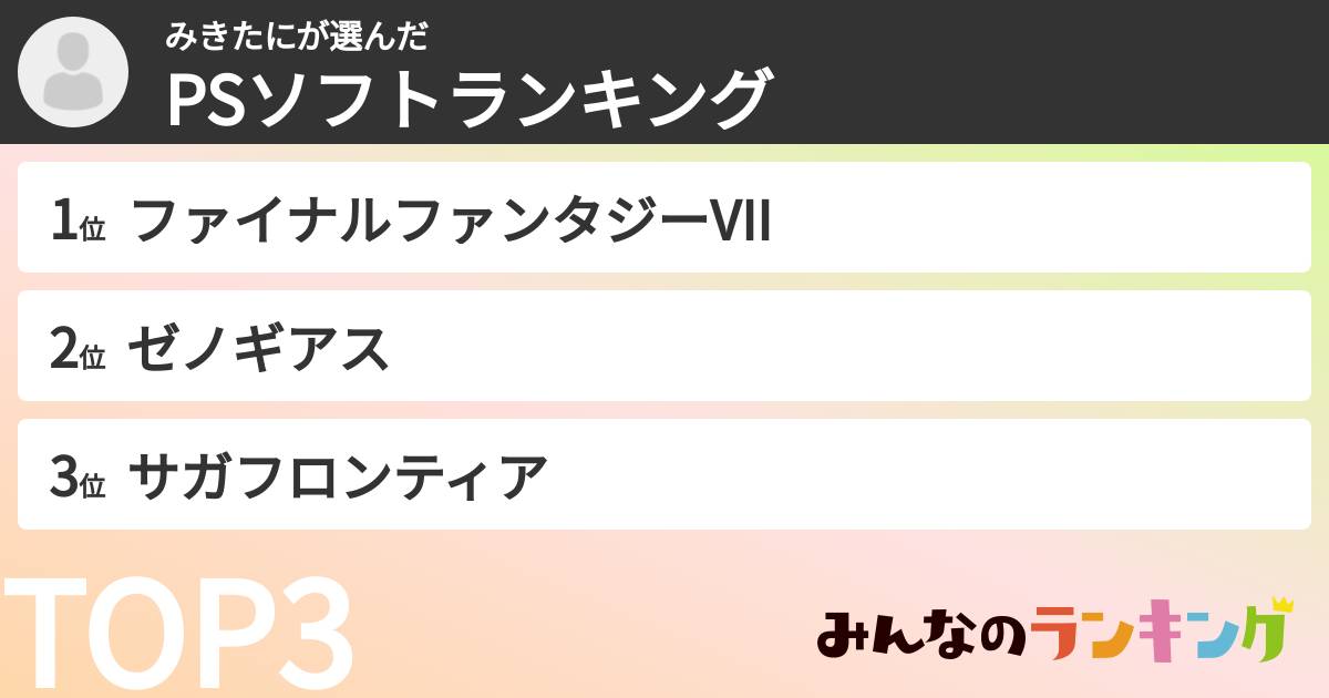 みきたにさんの「PSソフトランキング」