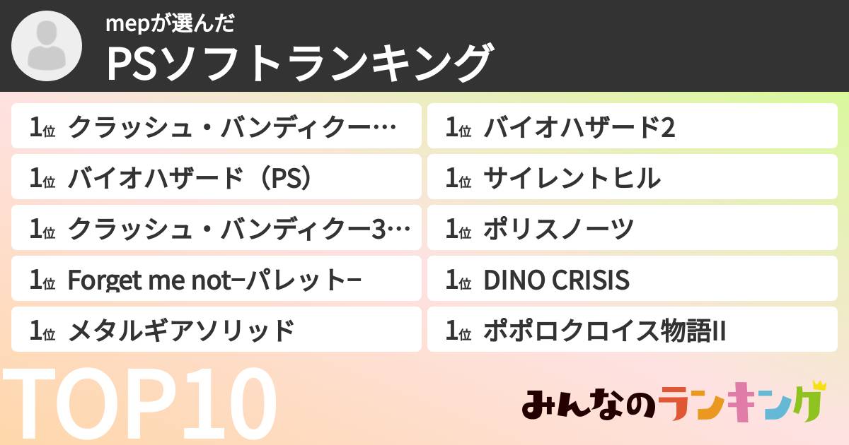 mepさんの「PSソフトランキング」
