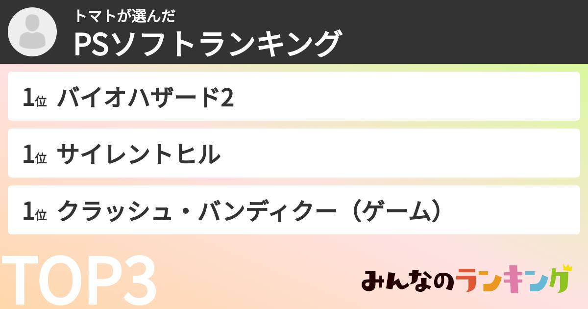 トマトさんの「PSソフトランキング」