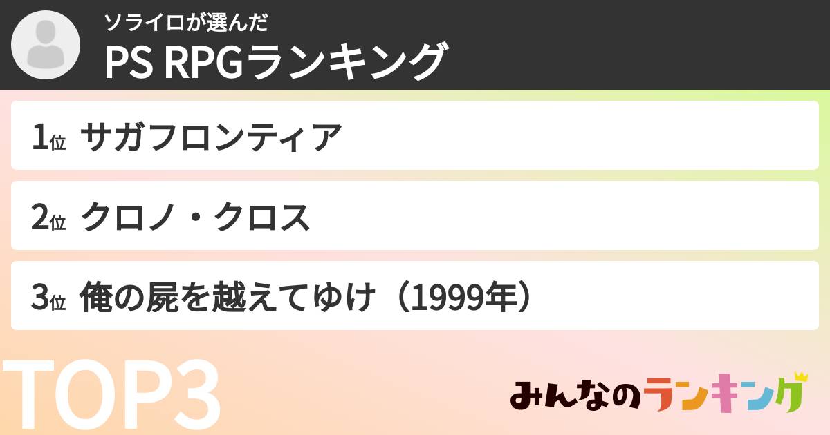 ソライロさんの「PS RPGランキング」