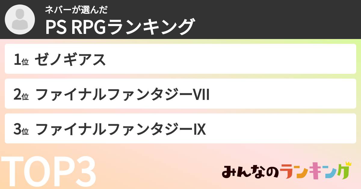 ネバーさんの「PS RPGランキング」