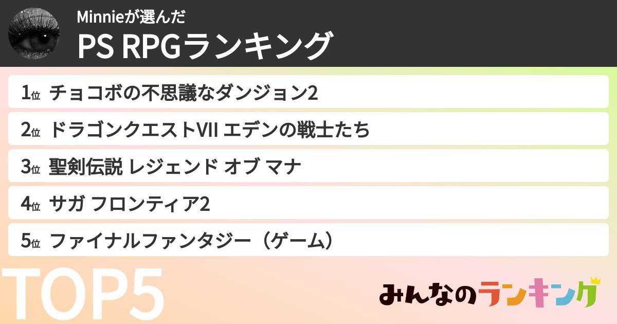 Minnieさんの「PS RPGランキング」