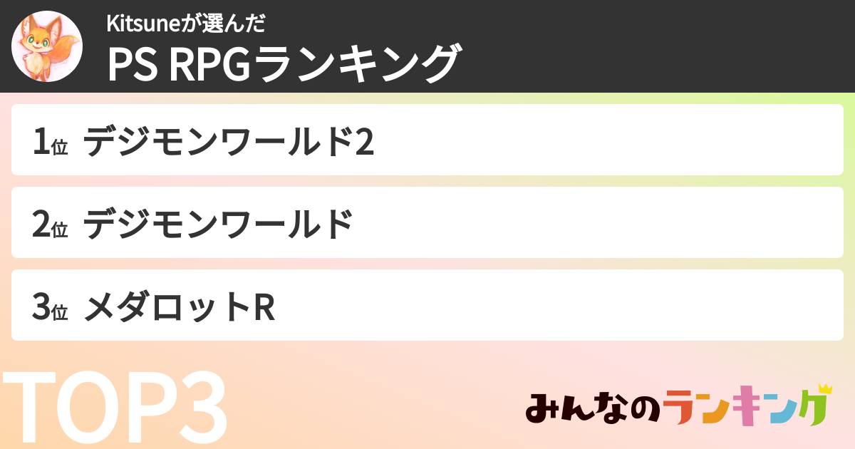 Kitsuneさんの「PS RPGランキング」
