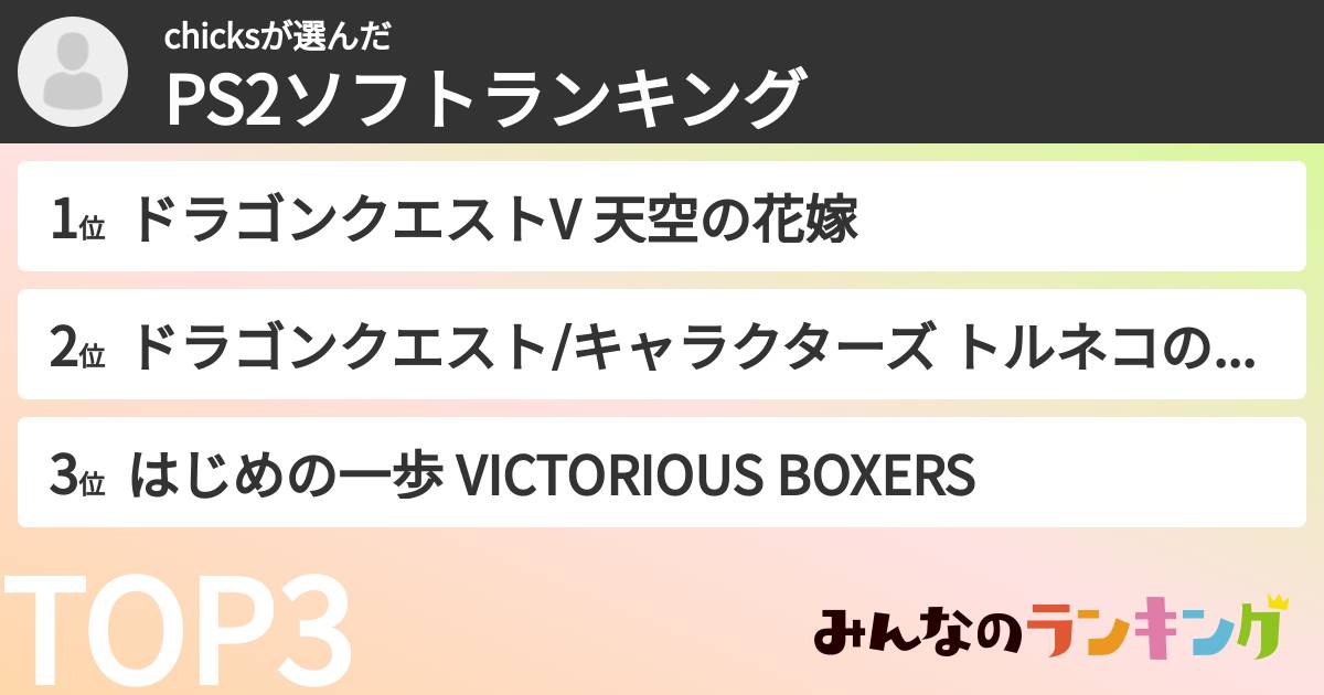 chicksさんの「PS2ソフトランキング」