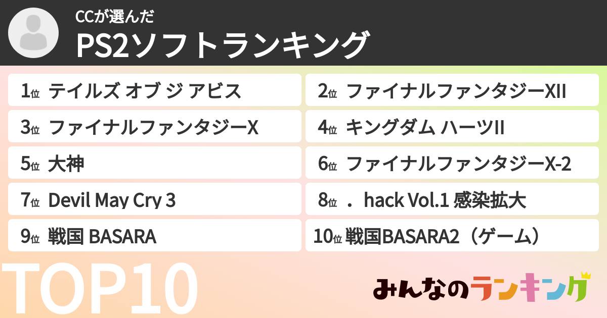 CCさんの「PS2ソフトランキング」