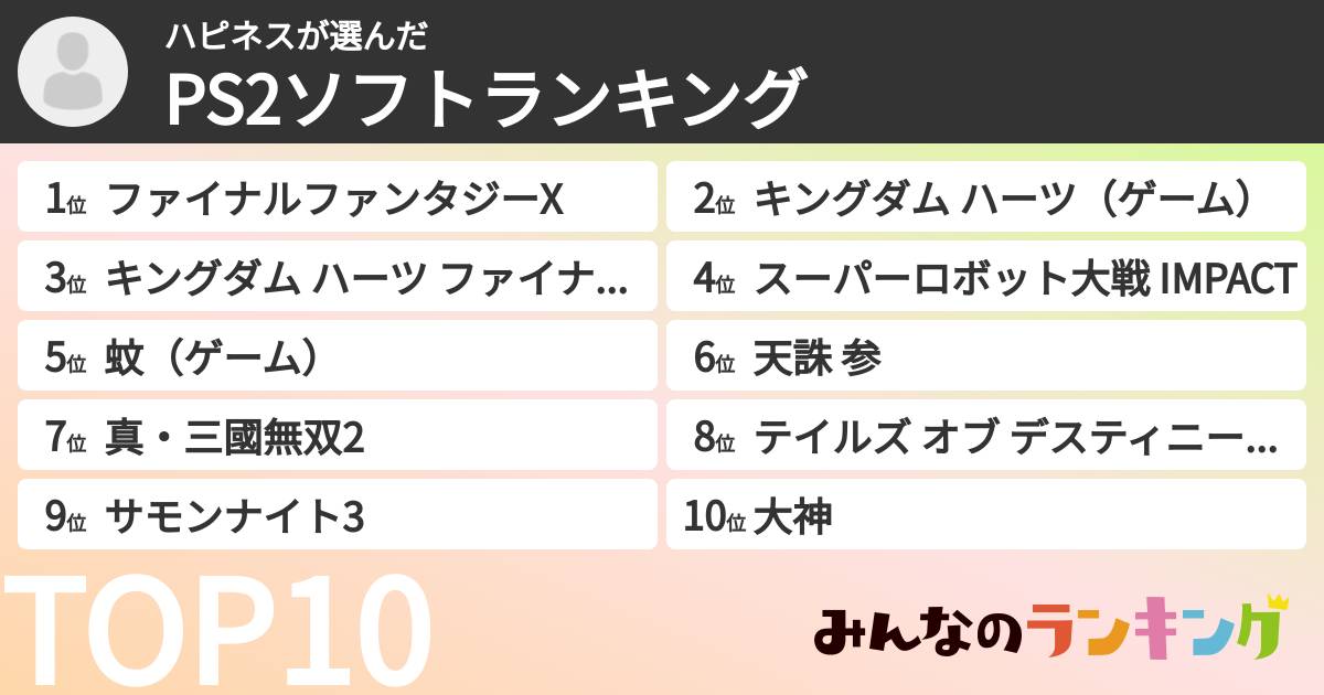 ハピネスさんの「PS2ソフトランキング」