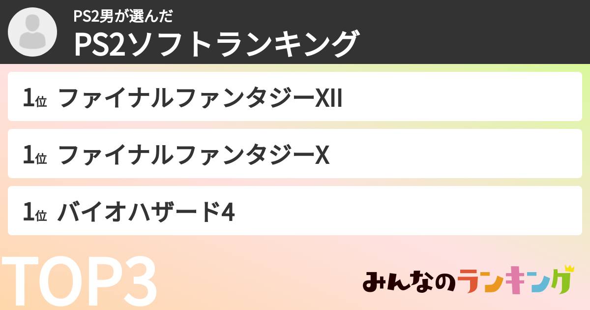 PS2男さんの「PS2ソフトランキング」
