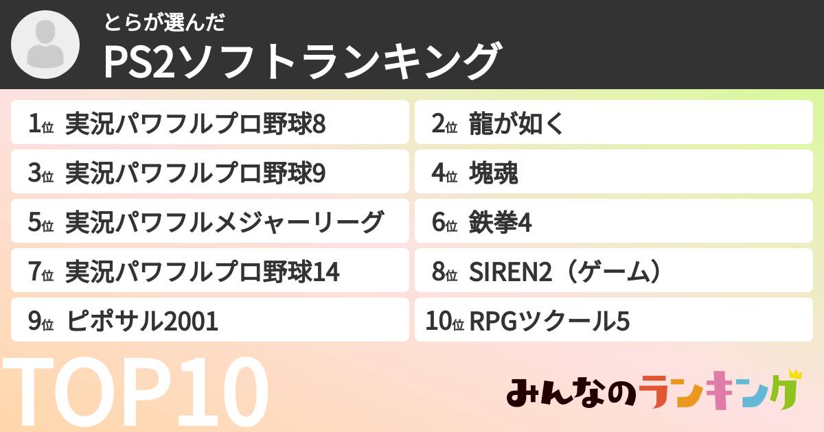 とらさんの「PS2ソフトランキング」