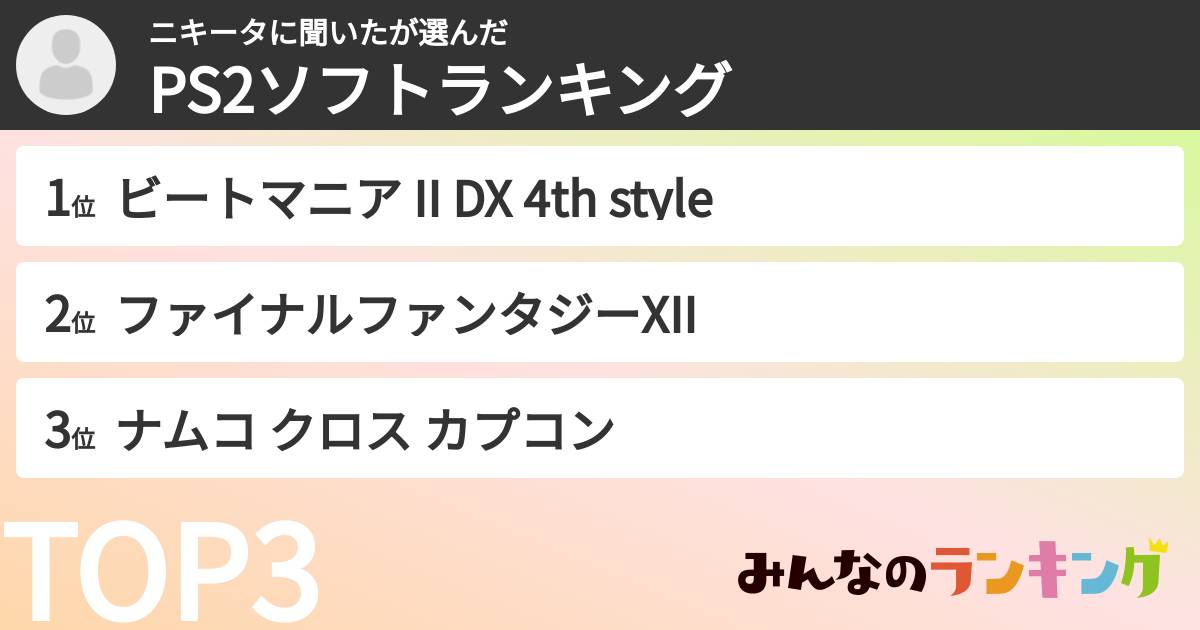 ニキータに聞いたさんの「PS2ソフトランキング」