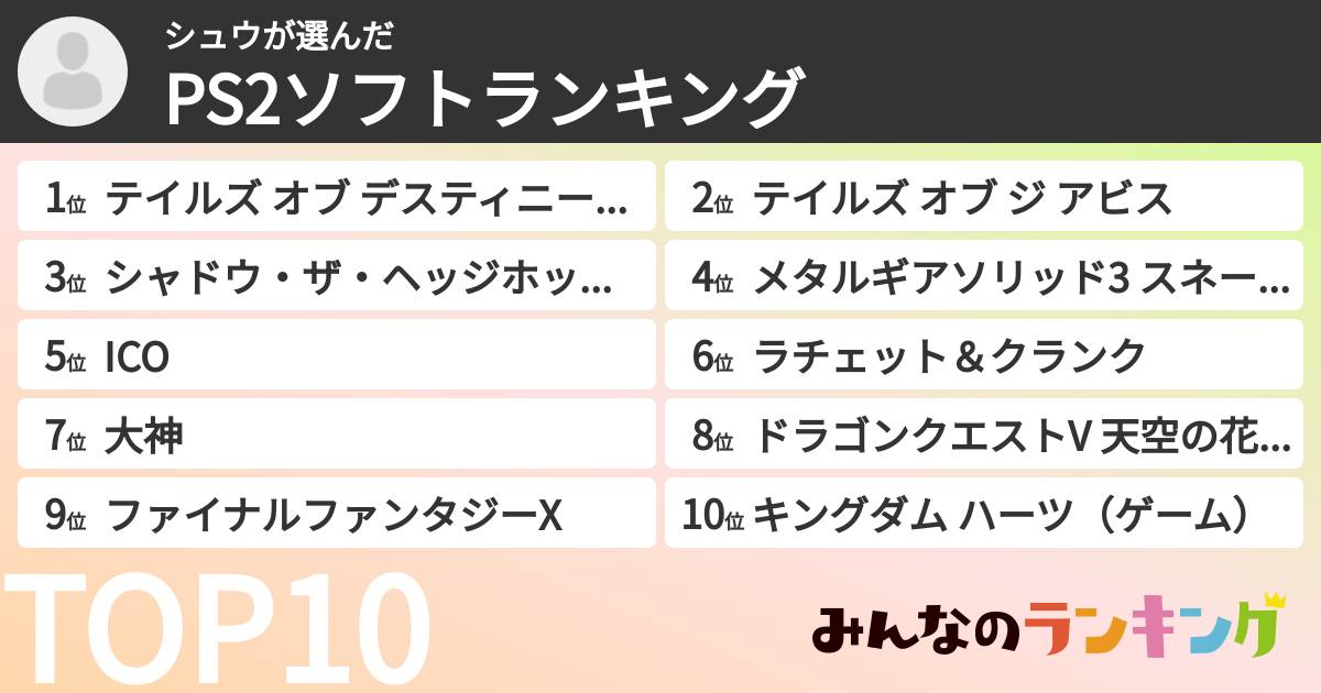 シュウさんの「PS2ソフトランキング」