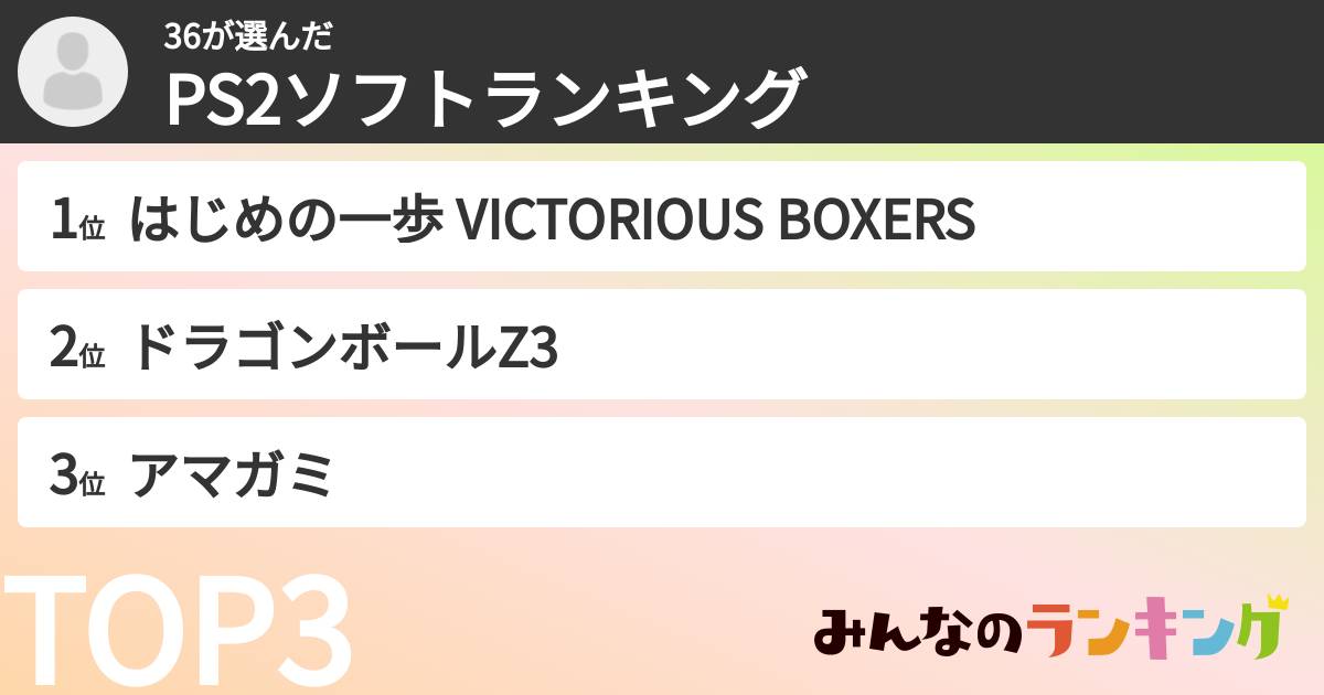 36さんの「PS2ソフトランキング」