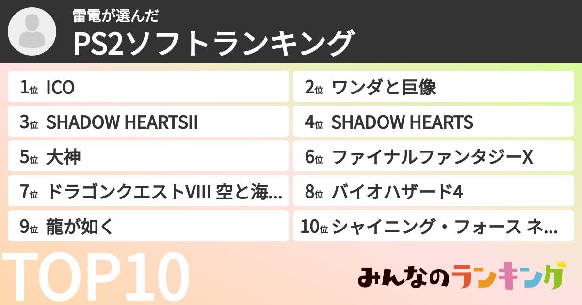 雷電さんの「PS2ソフトランキング」