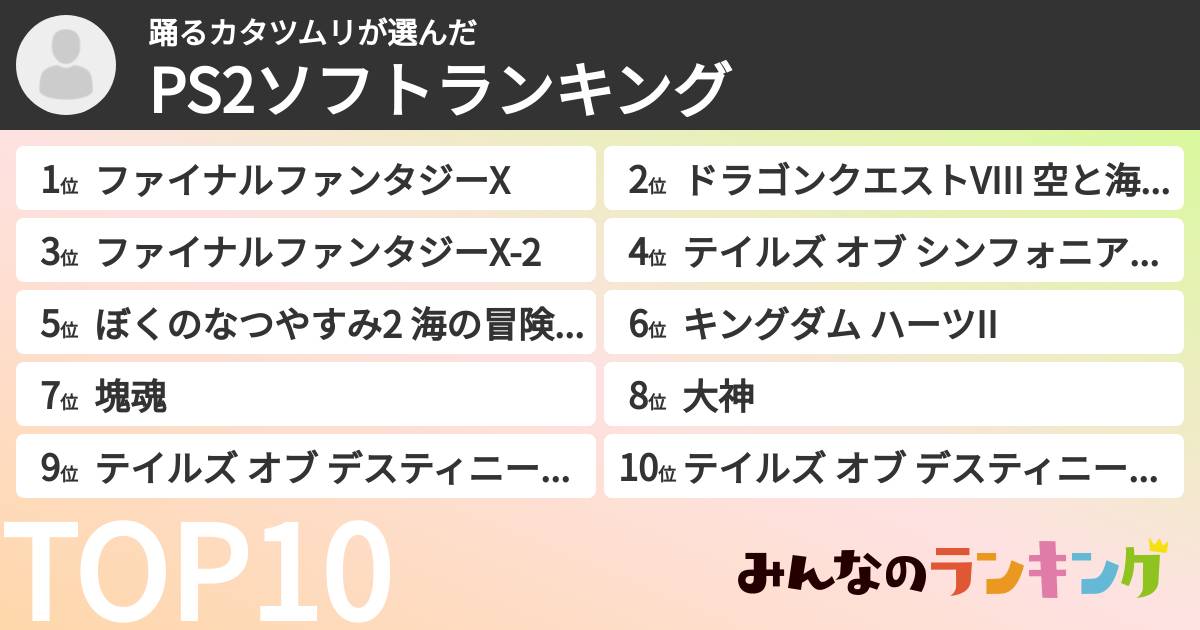 踊るカタツムリさんの「PS2ソフトランキング」
