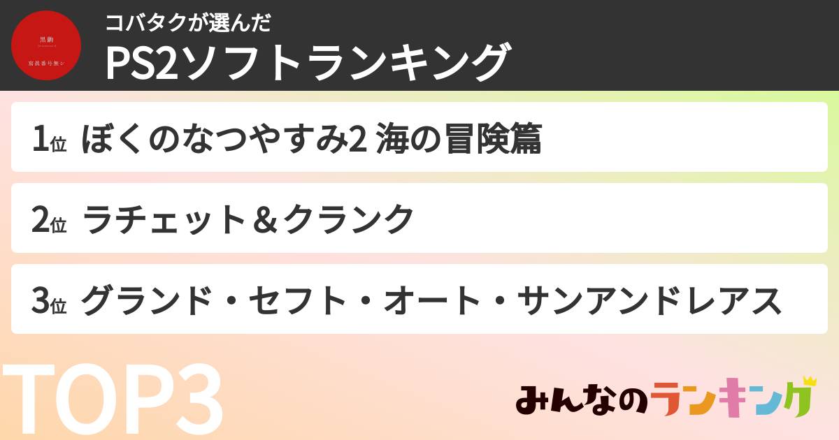 コバタクさんの「PS2ソフトランキング」