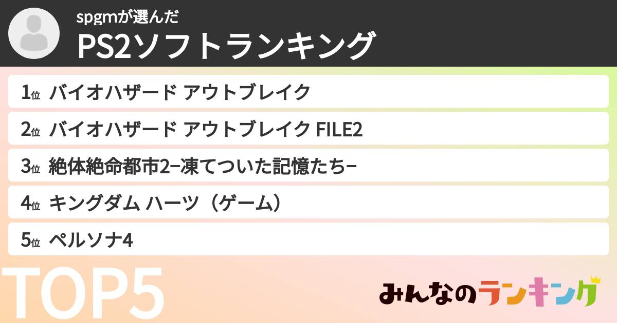 spgｍさんの「PS2ソフトランキング」