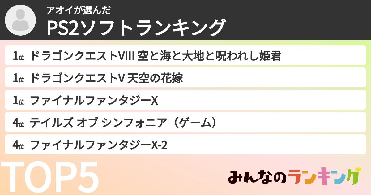 アオイさんの「PS2ソフトランキング」