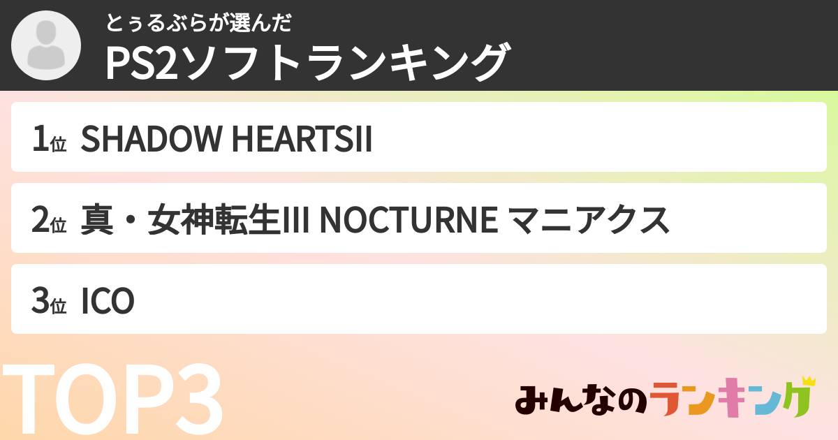 とぅるぶらさんの「PS2ソフトランキング」