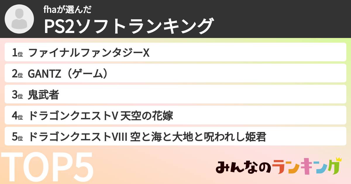 fhaさんの「PS2ソフトランキング」