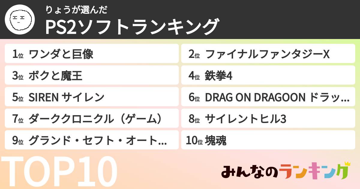 りょうさんの「PS2ソフトランキング」