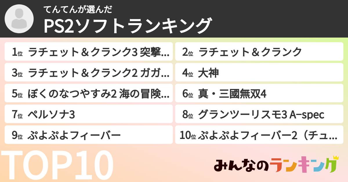 てんてんさんの「PS2ソフトランキング」