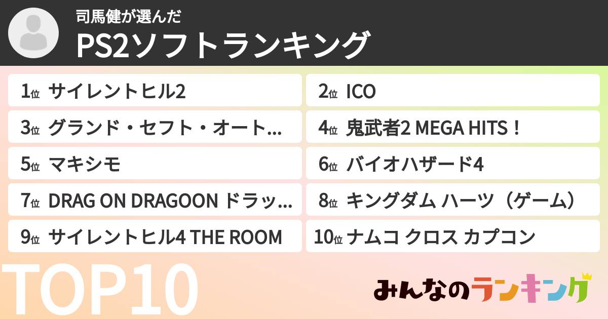 司馬健さんの「PS2ソフトランキング」