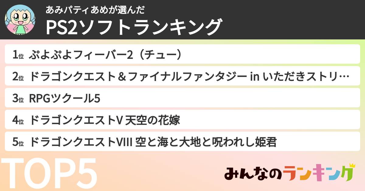 あみパティあめさんの「PS2ソフトランキング」