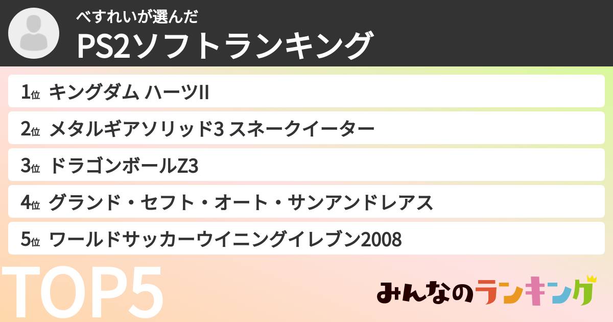 べすれいさんの「PS2ソフトランキング」