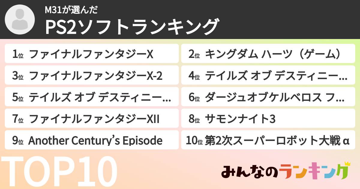 M31さんの「PS2ソフトランキング」