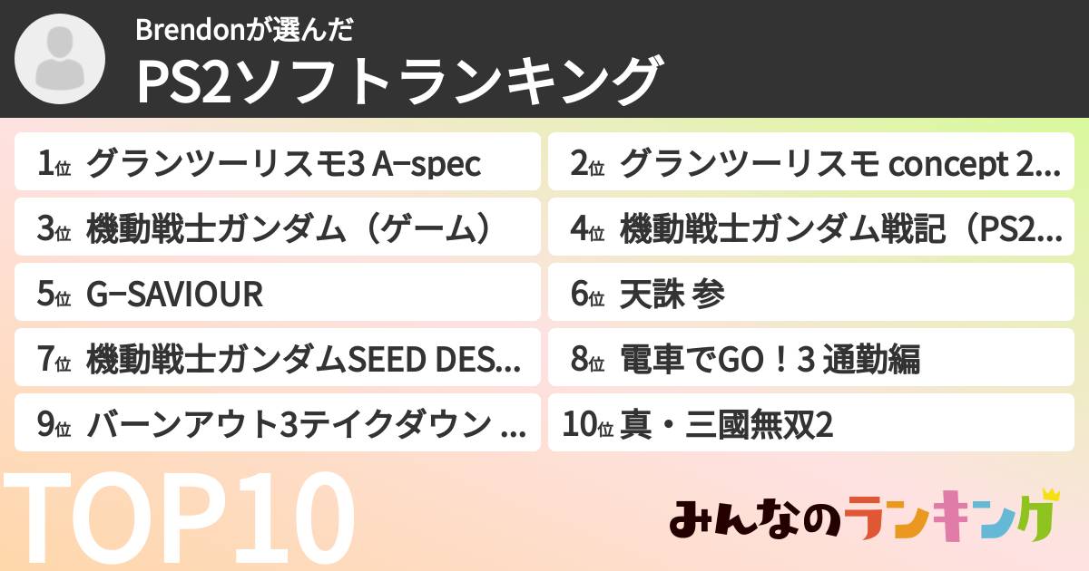 Brendonさんの「PS2ソフトランキング」