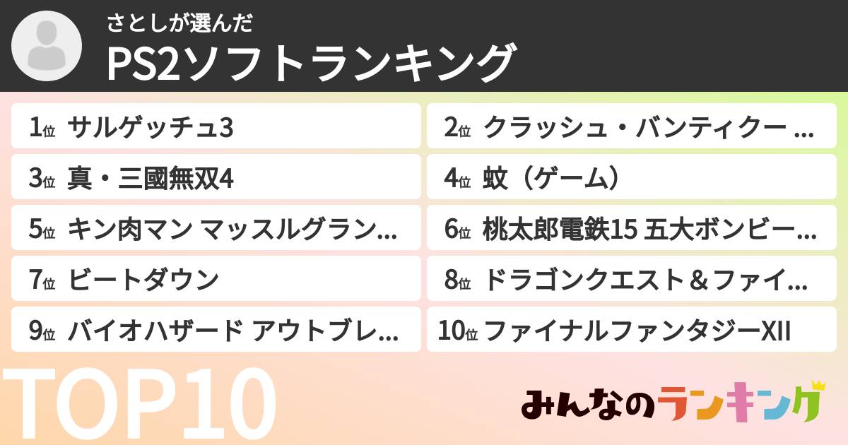 さとしさんの「PS2ソフトランキング」