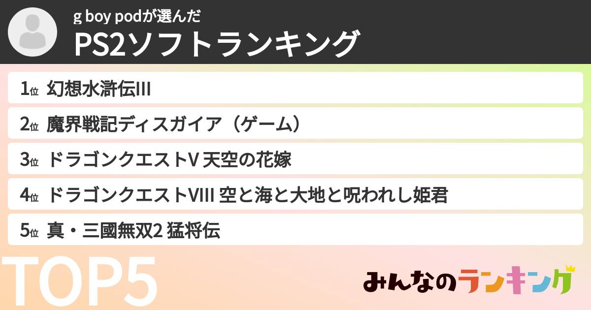 g boy podさんの「PS2ソフトランキング」