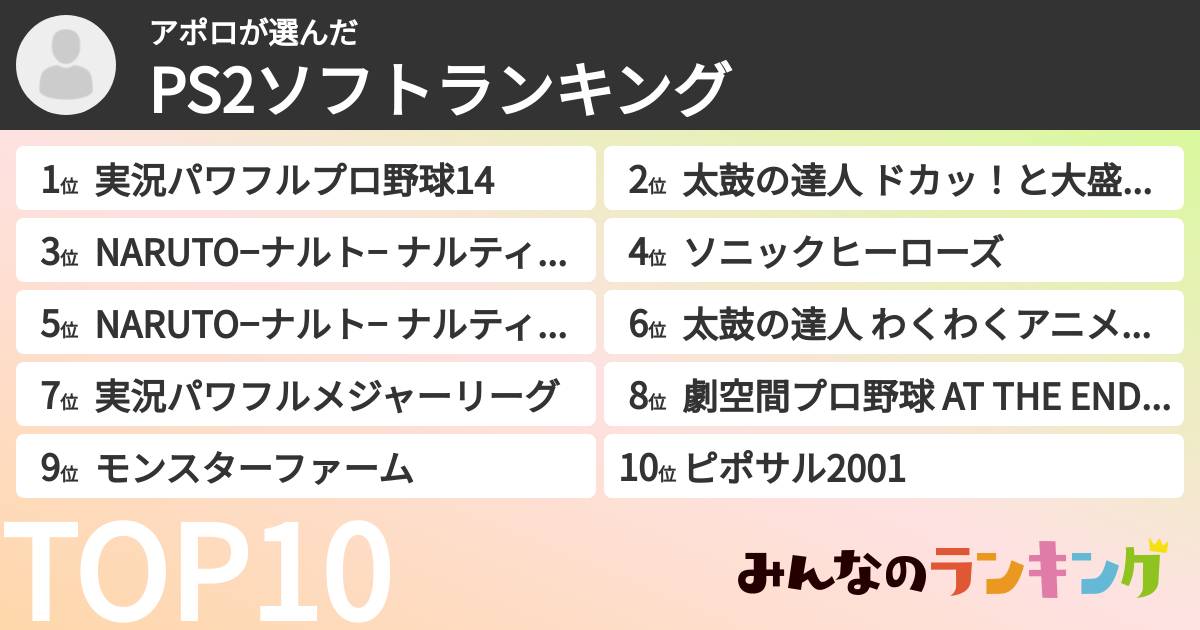 アポロさんの「PS2ソフトランキング」