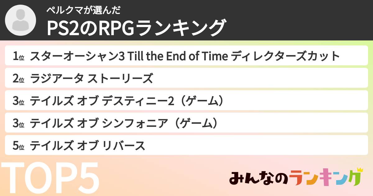 ペルクマさんの「PS2のRPGランキング」