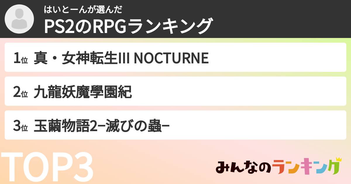 はいとーんさんの「PS2のRPGランキング」