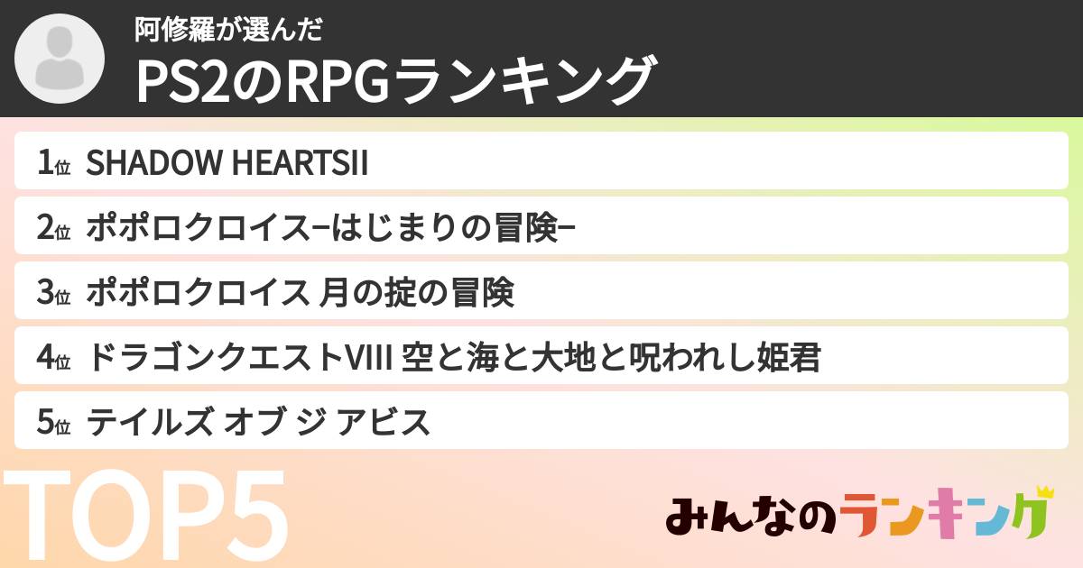 阿修羅さんの「PS2のRPGランキング」