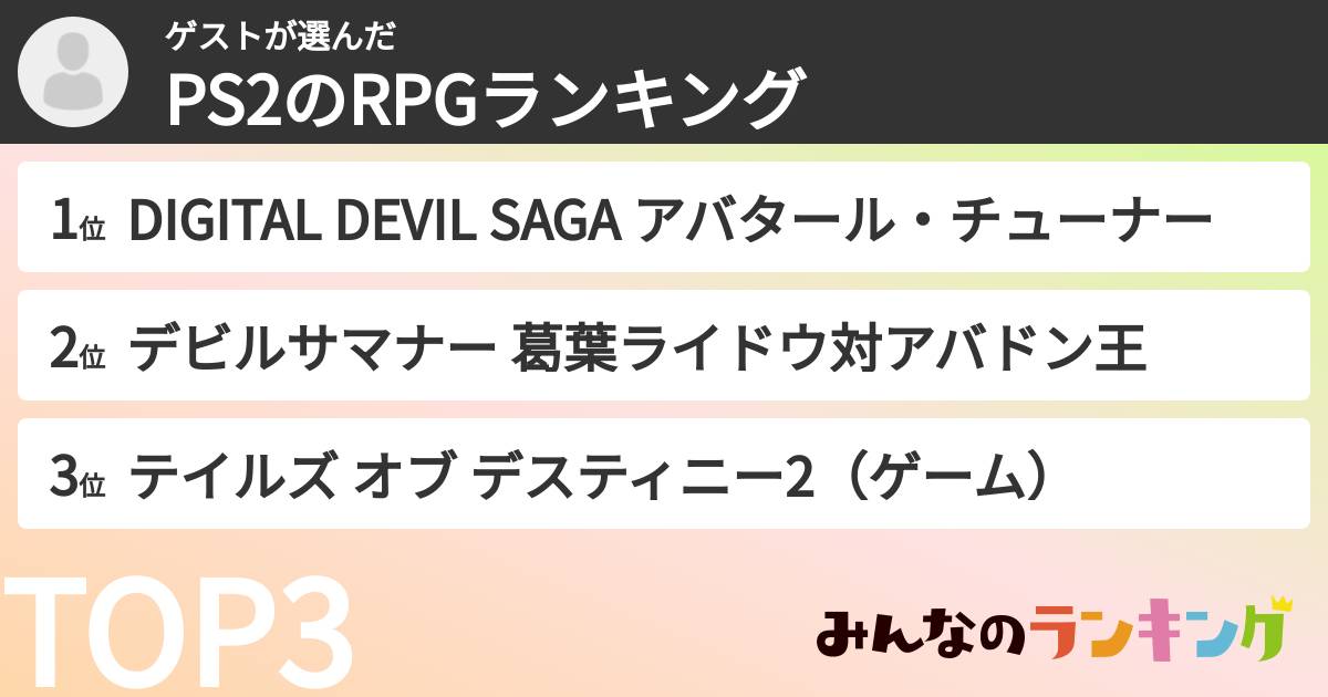 ゲストさんの「PS2のRPGランキング」