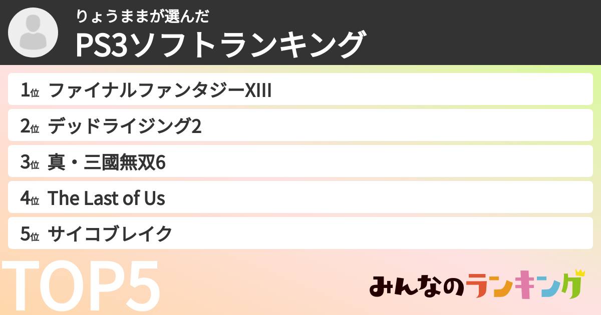 りょうままさんの「PS3ソフトランキング」