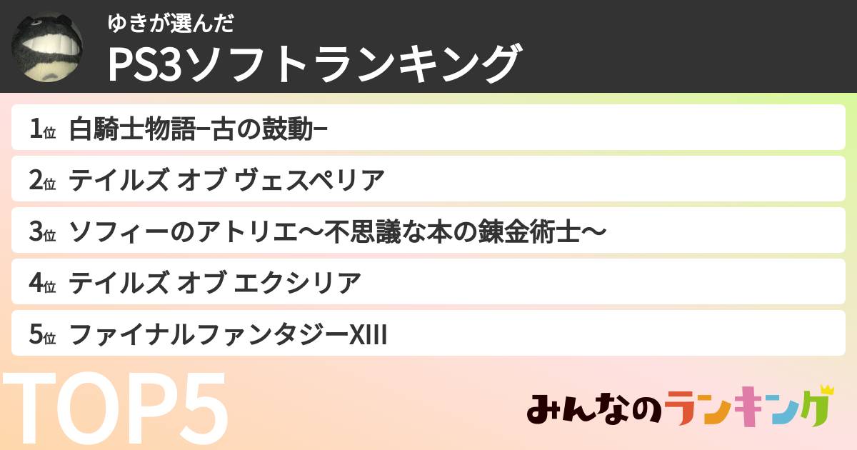 ゆきさんの「PS3ソフトランキング」