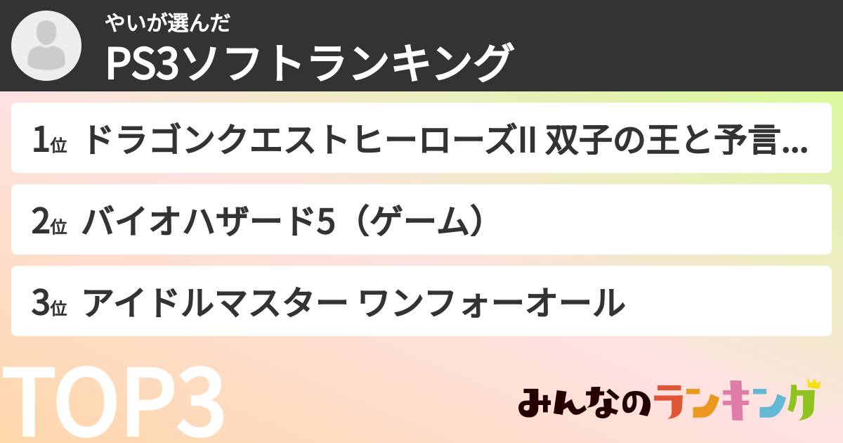 やいさんの「PS3ソフトランキング」