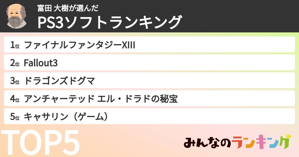 富田 大樹さんの「PS3ソフトランキング」