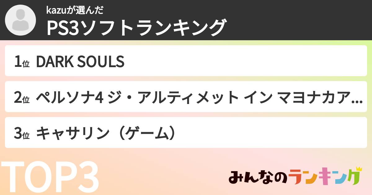 kazuさんの「PS3ソフトランキング」