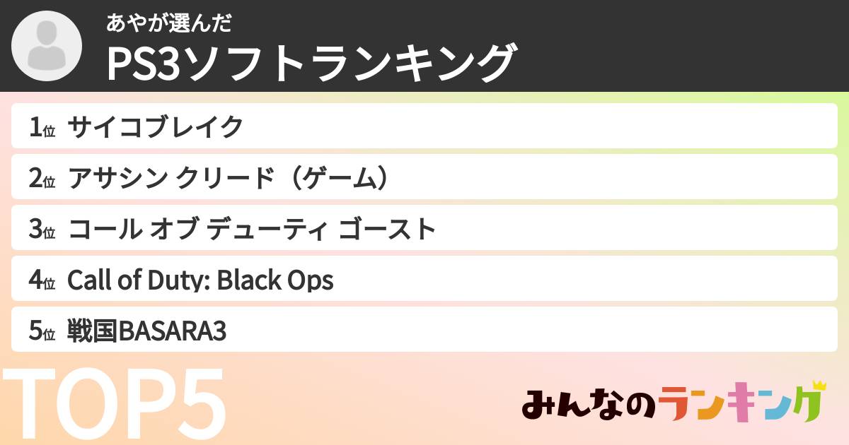 あやさんの「PS3ソフトランキング」