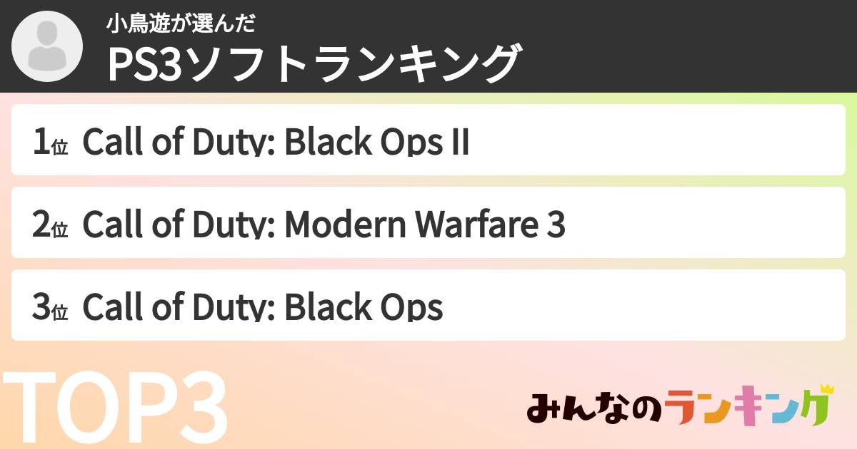 小鳥遊さんの「PS3ソフトランキング」