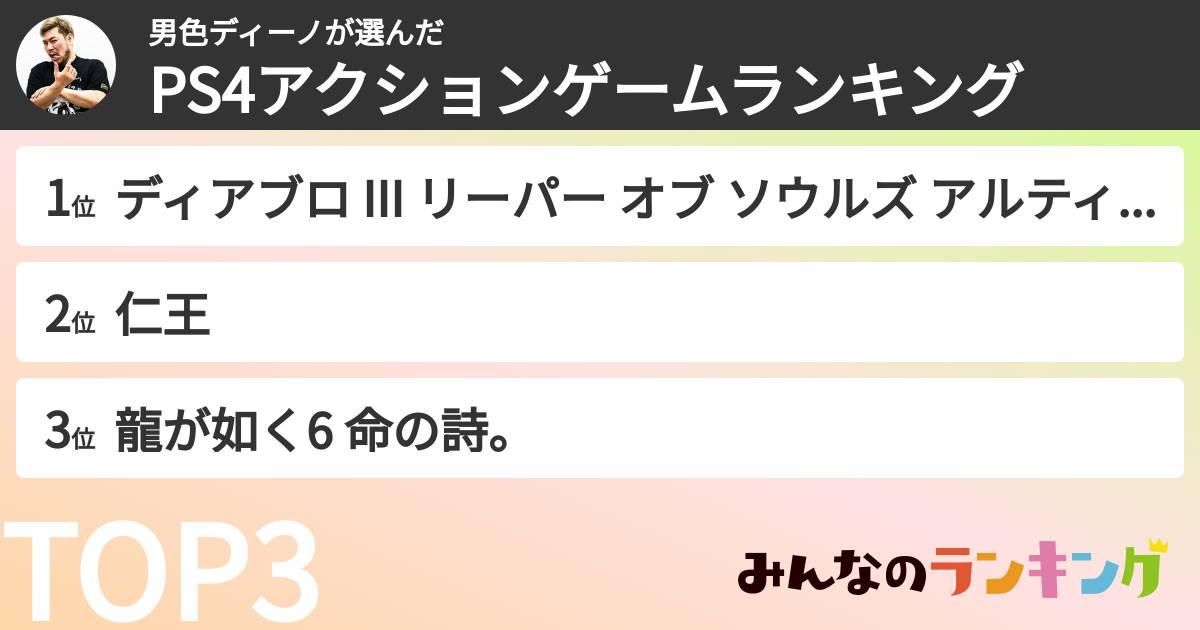 男色ディーノさんの「好きなPS4アクションゲイムランキング」